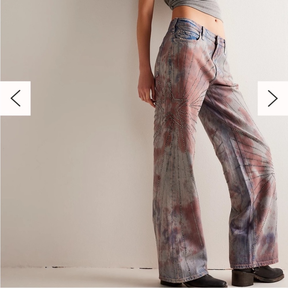 Free people Aurora Mid Rise Straight Jeans size 24 $248- Swarovski Crystals!! - Picture 7 of 16